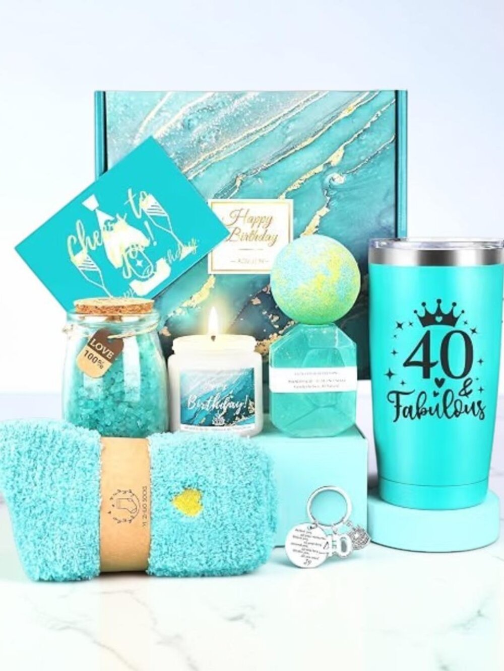 NIB 40th Birthday Gift Basket for Women Spa Set & Tumbler